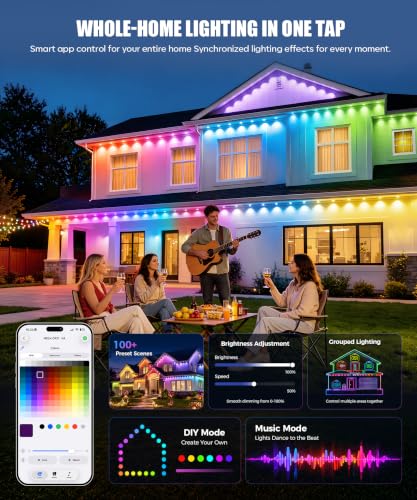 POOFZY 200FT RGBIC Outdoor Smart Lights for House, App & Voice Control Waterproof