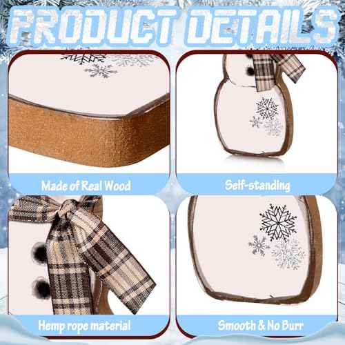 Suzile 3 Pcs Christmas Snowman Table Decorations Winter Wooden Snowman Centerpiece Block Signs Tiered Tray Desktop Figurine for Indoor Fireplace Mantel Home Decor Holiday Xmas Party Supplies