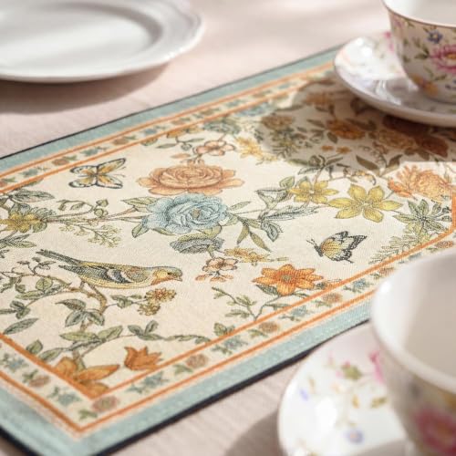 Artoid Mode Beige Floral Bird Rustic Vintage Table Runner 13x72 Inch for Dining