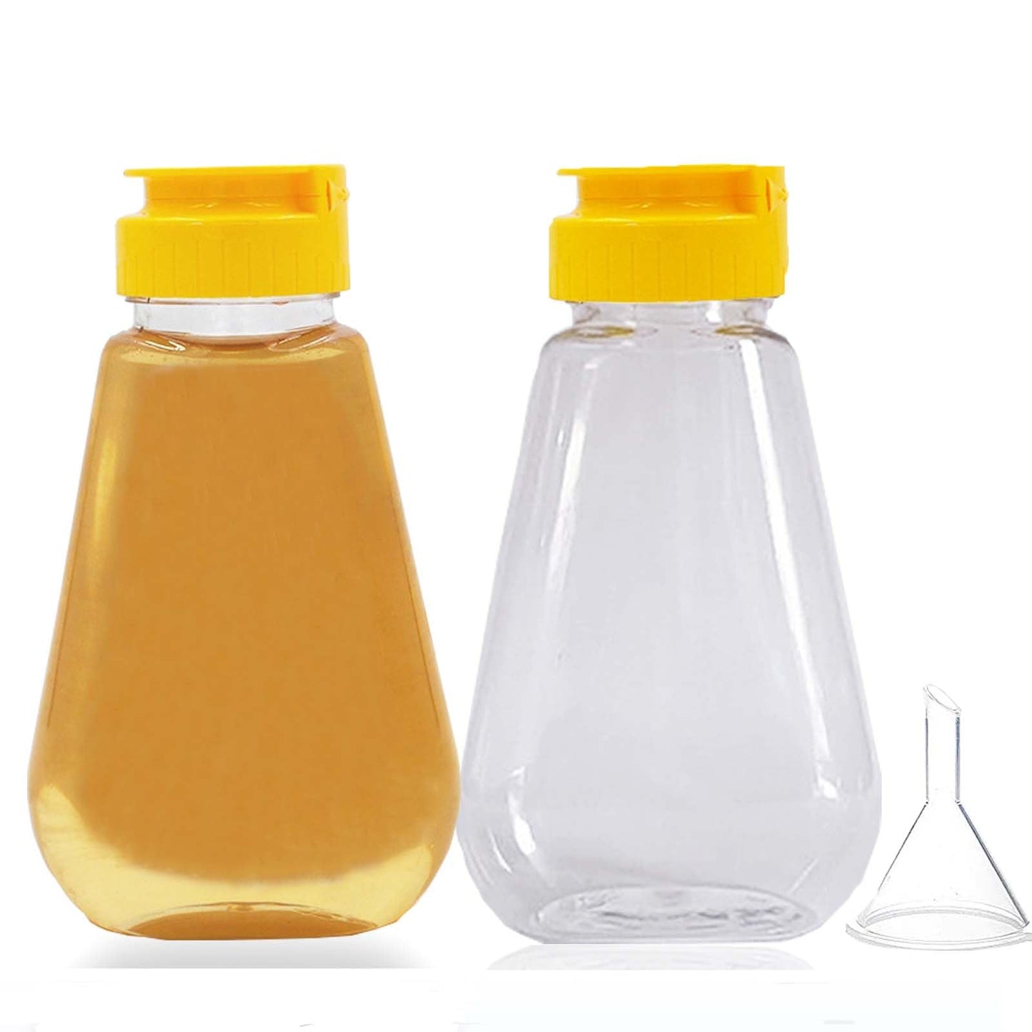 2 Pack Empty Plastic Honey Bottles with Funnel, 200ml Squeeze Honey Jars Leakproof Honey Dispenser Flip Top Condiment Container for Ketchup Mustard Salad Dressing Sauce Syrup Oil Epoxy, BPA Free