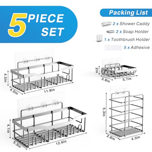 EUDELE Silver 5-Pack Shower Caddy Organizer Rustproof Stainless Steel Bathroom Storage