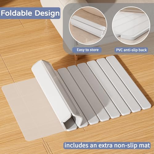 White Large Diatomaceous Earth Bath Mat 31.5 x 19.7in - Super Absorbent, Quick Dry, Non-Slip Bathroom Stone Mat