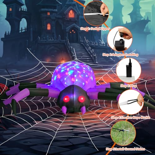 9FT Halloween Inflatable Decoration Purple Spider Yard LED Decor