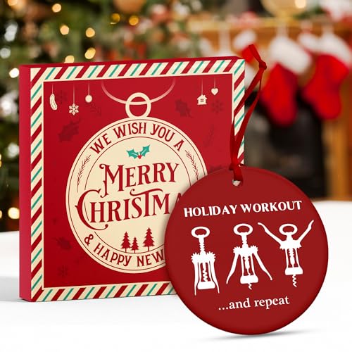 Wine Ornaments for Christmas Tree, Ideal for Red Wine Lovers, Fitness Enthusiast Gym and Workout Ornaments, Perfect Holiday Ornament for a Gym Rat