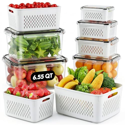 White Fruit Storage Containers with Removable Colander - 6 Pack