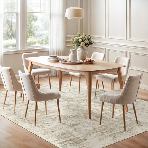 Large 8x10 Abstract Area Rug - Washable Beige & Gray Living Room Decor - Non-Slip, Pet-Friendly