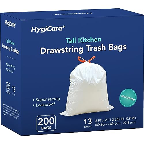 13 Gallon Tall Kitchen Trash Bags - Unscented, Leakproof, 200 Count