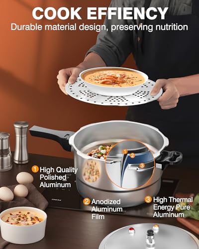 WantJoin 11Qt Aluminum Pressure Cooker with Safety Features - Compatible with Gas & Induction, Includes Canning Rack