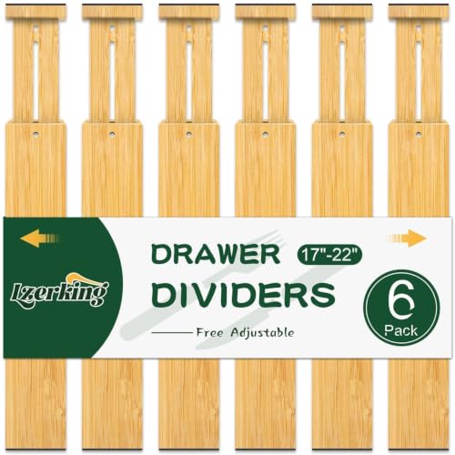 Bamboo Drawer Dividers 6 Pack Adjustable Organizer for Kitchen & Office