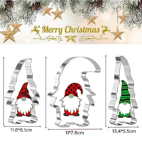 3 Pieces Gnome Cookie Cutters Set for Baking Stainless Steel Large Christmas Gnome Shape Cookie Cutter