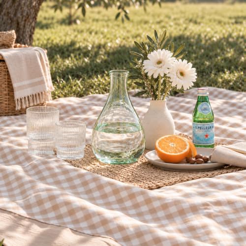 Monday Moose Beige Gingham 60x120 in Stonewashed Cotton Tablecloth – Rectangular Picnic/Dining