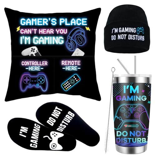Gamer Gift Set with Beanie, Pillowcase, Socks, Tumbler & Winter Hat – Teen & Men Gifts
