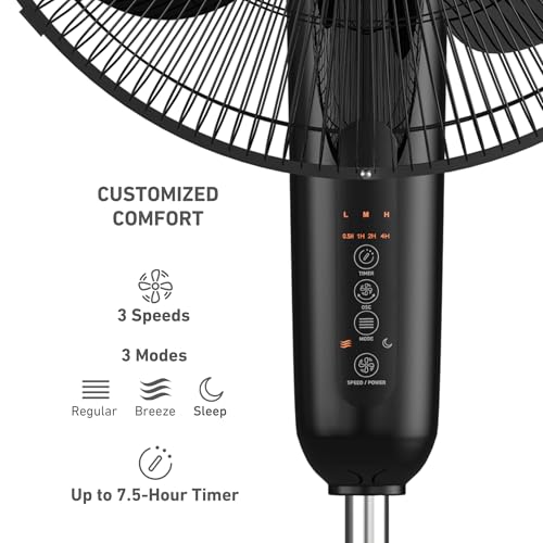 Black 16-Inch Digital Oscillating Tower Fan with Remote, 3 Speeds & Timer