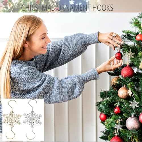 Furimuk Christmas Snowflake Ornament Hook Hangers Gold Sliver Snowflake Decorative Christmas Tree Hanging Metal Wire for Xmas Christmas Tree Decoration Hangers(20PCS) (Gold)