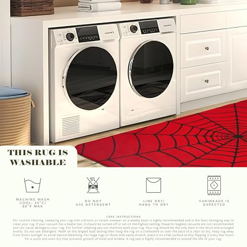 Red Spider Web 5x7 Indoor Washable Rug with Non-Slip Backing for Living Room Bedroom Kitchen