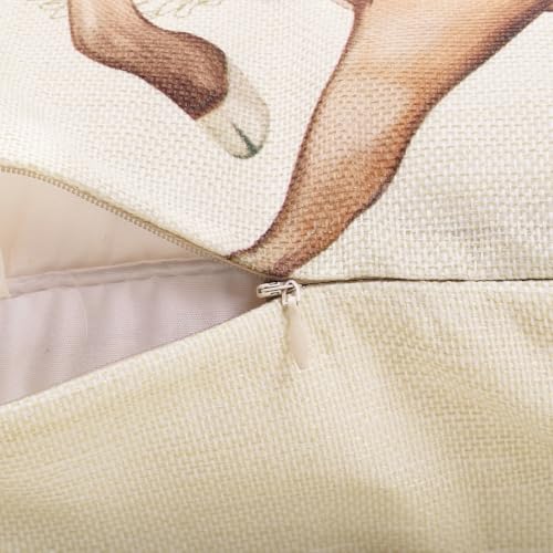 Bonhause Christmas Throw Pillow Covers 18x18 Inch Reindeer Xmas Tree Truck Gloves Red Winter Holiday Decorative Polyester Linen Cushion Cases for Outdoor Sofa Couch Decor Set of 4