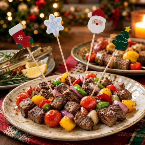 Havawish Santa Christmas Cocktail Picks - 200 Bamboo Toothpicks for Party