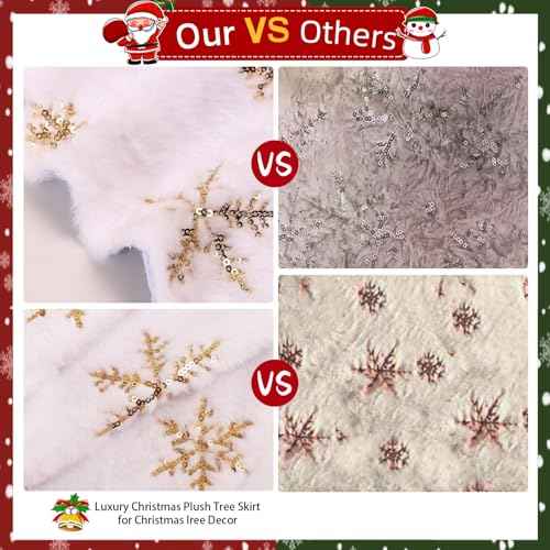 18 Inches Christmas Tree Skirt, White Plus Xmas Tree Skirt with Golden Snowflake Sequin Decoration for Christmas Tree Decoration Party Supply