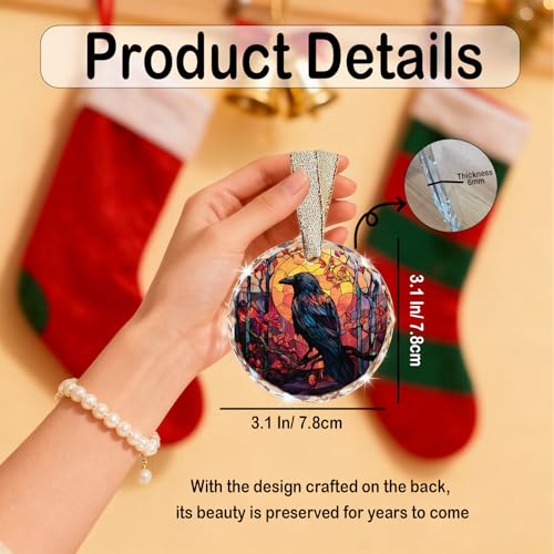 BitKan Gothic Crow Ornament for Christmas Tree (Bird004) – Raven Stained Glass Ceramic Holiday Decoration