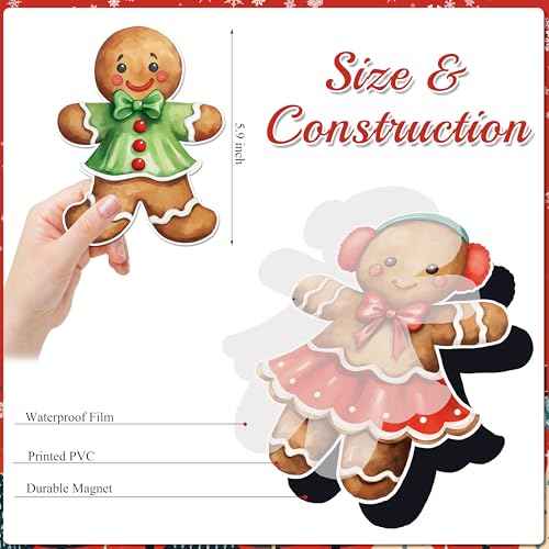 12 Pcs Christmas Gingerbread Magnet Decorations - Magnetic Xmas Refrigerator Fridge Magnet Stickers, Holiday Car Decal Garage Door Magnets for Dishwasher, Cruise Ship Door Decor