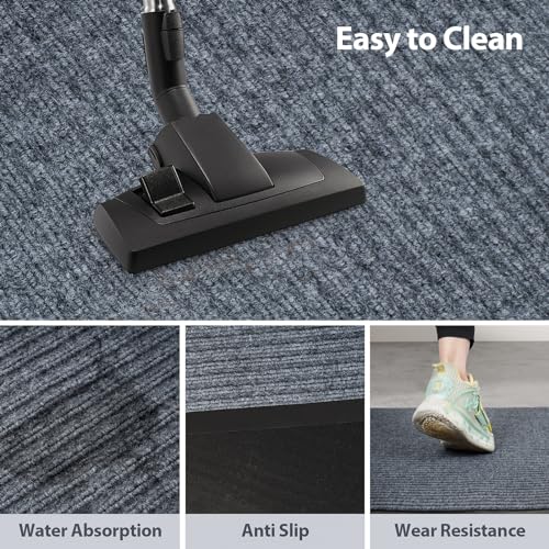 MYOYAY 3ft x 10ft Non-Slip Indoor Outdoor Carpet Runner - Gray, Absorbent Floor Mat for Hallways, Kitchens, Decks