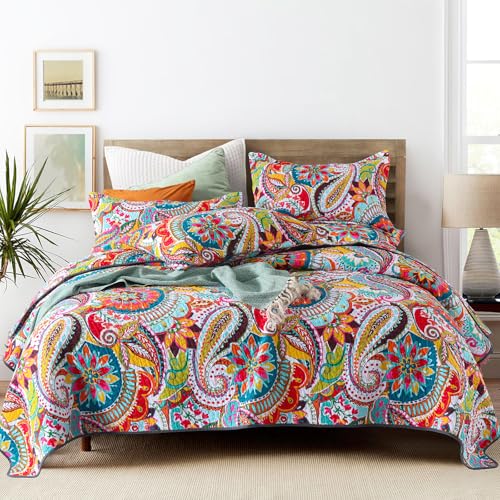 Qucover Multicolor California King Oversized Cotton Quilt Boho Bedspread Set