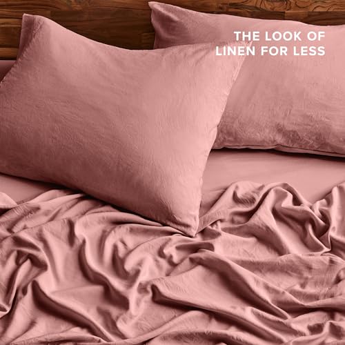Bare Home Washed Microfiber Sheet Set Queen Dusty Rose - Ultra Soft Bedding