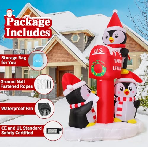 GOOSH 6.5 ft Christmas Inflatable Penguins with Santa Mailbox—LED Lighted Outdoor Yard Decor