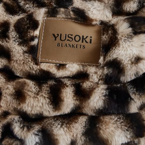 Leopard Print Faux Rabbit Fur Throw Blanket - Medium 50x60 Inches
