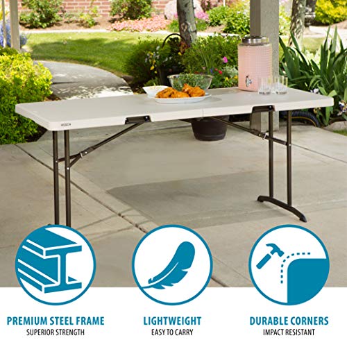 Lifetime 6-Foot Commercial Fold-in-Half Table - Almond, Indoor/Outdoor, Heavy Duty