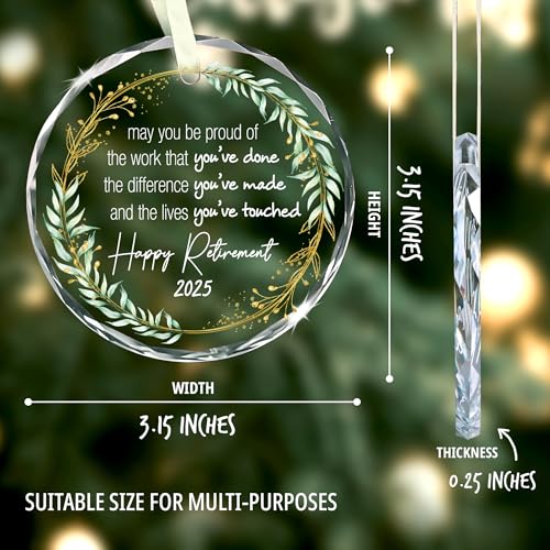 Retirement Ornament 2025 - May You Be Proud of The Work You Do - Retirement Gifts for Women, Men 2025, Retired Glass Ornament 2025 for Teacher, Nurse, Coworker, Boss, Christmas Keepsake Gift