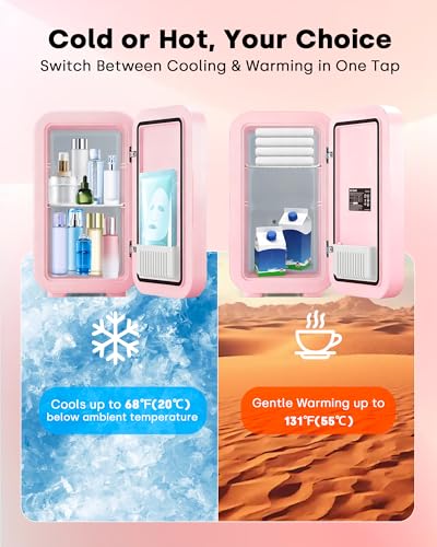 Pink Enventor Mini Fridge 6L Skincare & Makeup Cooler with LED Mirror
