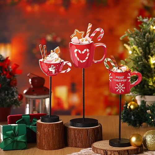 Geetery 3 Pcs Christmas Hot Chocolate Wooden Table Decor Signs