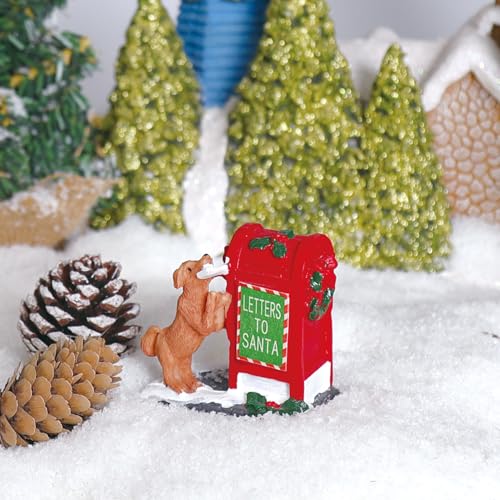 Decorative Christmas Village Accessories for Collection, Resin Dog Santa's Mailbox Animal Ornament 2.4 Inch, Cute Doggy Statues Villages Sets Decor Indoor