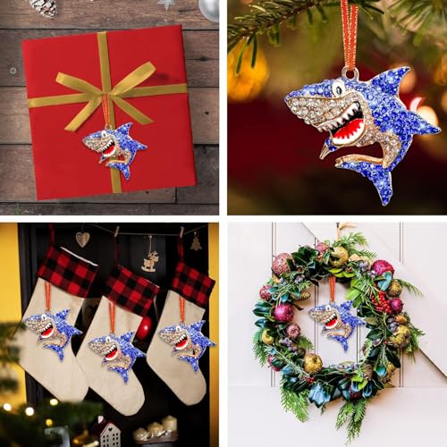 HEYINSHEN Rhinestone Shark Christmas Ornament - Metal Hanging Holiday Decor
