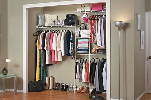 Wire Closet Organizer System - Adjustable 5 to 8 Ft. with Shelves, Hardware, No Shoe Rack - White