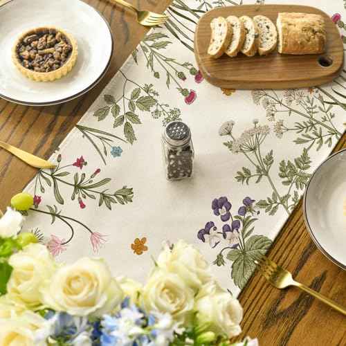 Artoid Mode Flowers Spring Table Runner, Seasonal Kitchen Dining Table Decoration for Home Party Decor 13x72 Inch