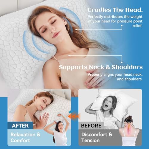 Queen Crescent Side Sleeper Pillow 2 Pack - Ergonomic Cooling Memory Foam