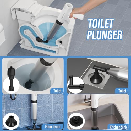 White Electric Toilet Plunger - Heavy Duty Unclogger for Bathroom & Kitchen Drains