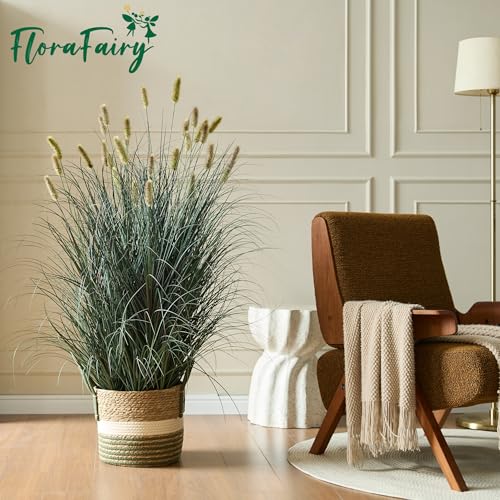 4ft Potted Onion Grass Artificial Plant - Extra Lush Greenery, Realistic Faux Foliage, Indoor Outdoor Decor - Yellow Variation