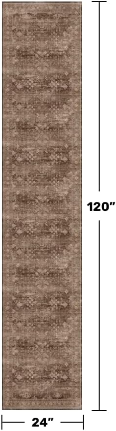 Regine Switzerland Brown Washable Long Runner Rug - Non-Slip Rubber Backing | 2x10 ft Boho Vintage Design