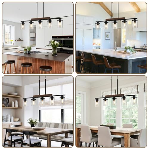 Black 36.2-inch Modern Farmhouse Kitchen Island Chandelier - 5-Light Adjustable