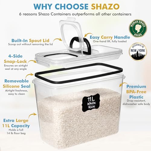 Shazo Black 2-Pack 11L Airtight Food Storage Containers with Spout & Handles
