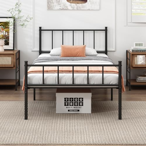 Twin Metal Bed Frame Black - Steel Slat Support, Noise-Free, Easy Assembly