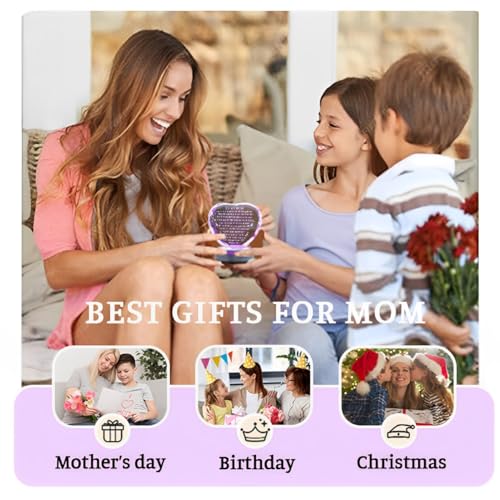 Movdyka Heart-Shaped Crystal Keepsake with LED Base - Mom Gift for Mother's Day