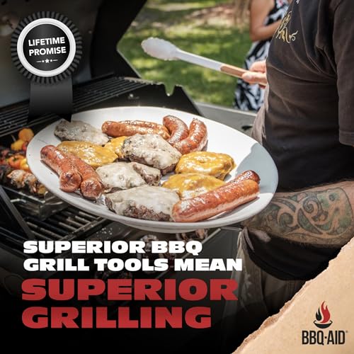 BBQ 3 Pcs Set - Heavy Duty Stainless Steel Grill Tools with Hard Wood Handles - BBQ-Aid