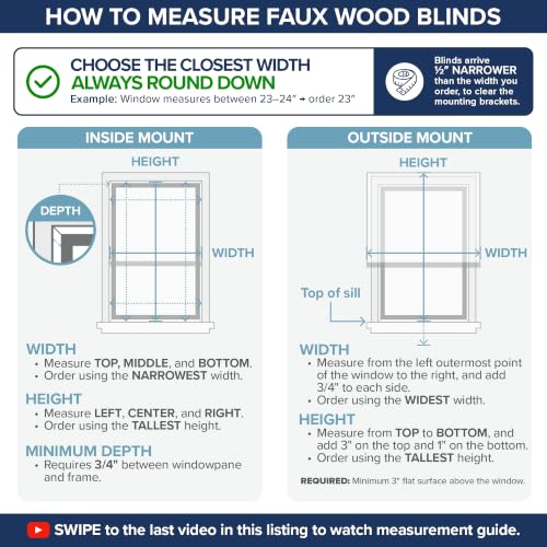 LEVOLOR 46 x 64-inch Cordless Faux Wood Blinds - White, Inside Mount