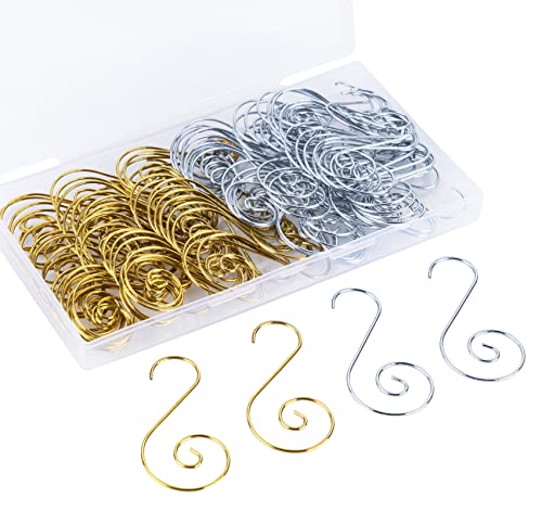 ilauke 120Pcs Ornament Hooks for Christmas Tree – 60 Silver & 60 Gold S-Shaped Hangers with Storage Box