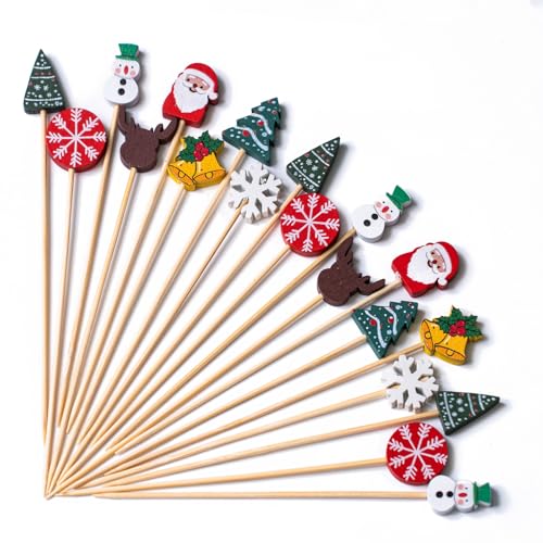 PuTwo Christmas Cocktail Picks 4.7 Inch 100pcs Bamboo Appetizers