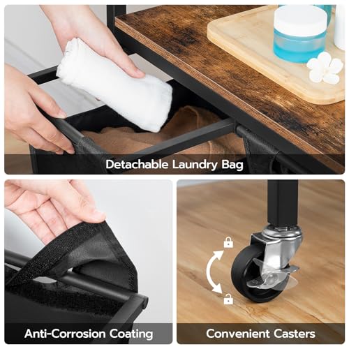 Rustic Brown & Black 4-Section Laundry Sorter with Wheels - 42 Gal